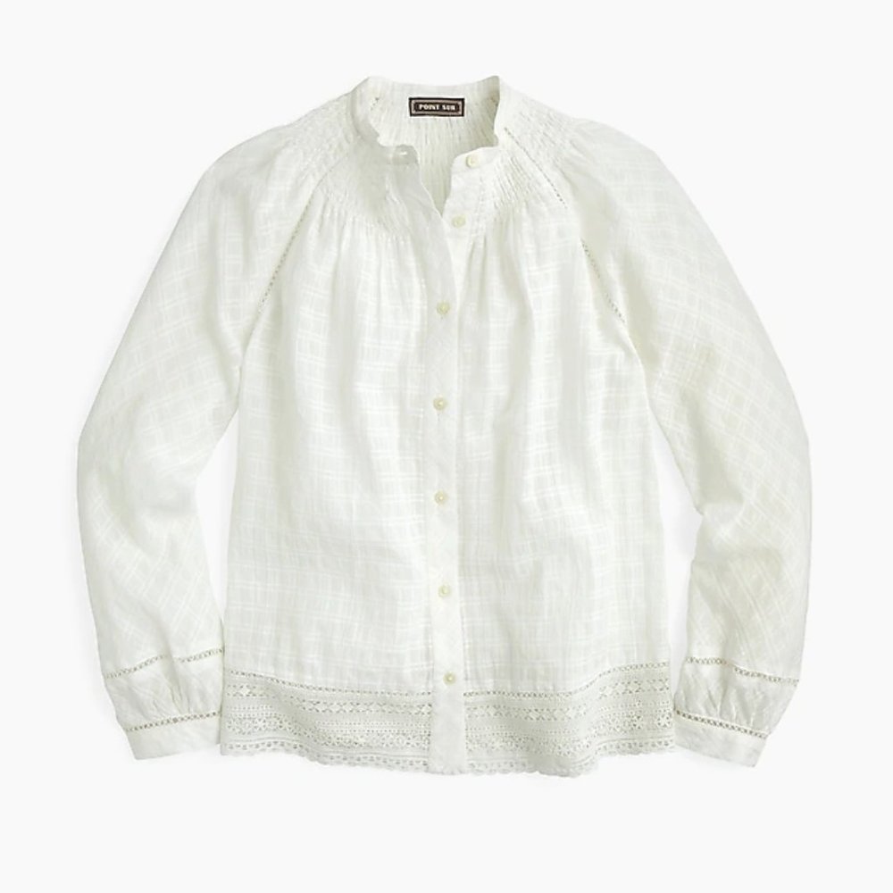 Point Sur peasant top in windowpane cotton voile